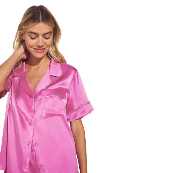 Eberjey Inez Washable 100% Silk Pink Short Pajama Set in Italian Rose Size L - Picture 3 of 10